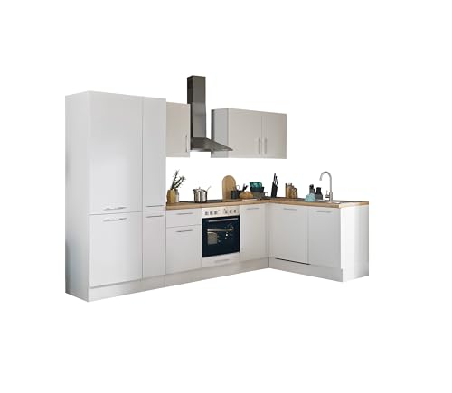 Turin L Eckküche 310 x 211 x 60 cm, weiß - Ohne Küchengeräte - Moderne, geräumige Küche in Artisan-Eiche Optik mit viel Stauraum