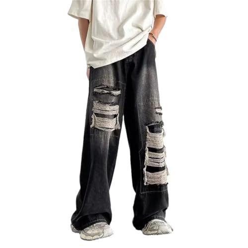 Men Streetwear Baggy Ripped Stacked Jeans Pants Clothing Straight Loose Denim