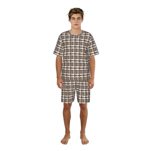 Pyjama 2 pièces homme imprimé amérindien à manches courtes en taille S-XL