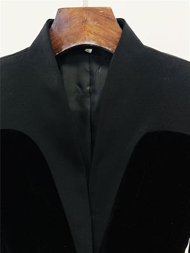 Women's Velvet Patchwork Blazer Jacket 2025 Designer Single Button Stand Collar Slim Suit Coat Outwear4