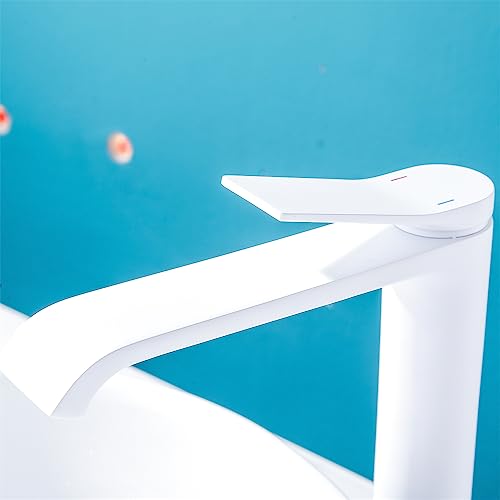 Weirun Brass Tall Waterfall Spout Bathroom Faucet, Single Handle Extra Long Spout Vanity Sink Faucets, Vessel Faucet for Sink 1 Hole, Lavatory Mixer Tap Washbasin Bowl Faucet White