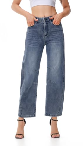 Barrel Jeans for Women Trendy High Waisted Wide Leg Stretchy Denim Trouser Pants2