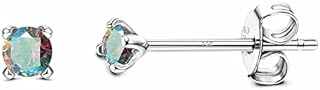 Roheafer 925 Sterling Silver Cubic Zirconia Stud Earrings for Women Men, 2mm Tiny Long Post Aurora Rainbow Earrings Platinum/Gold/Rose Gold Plated Tiny CZ Studs earrings Hypoallergenic