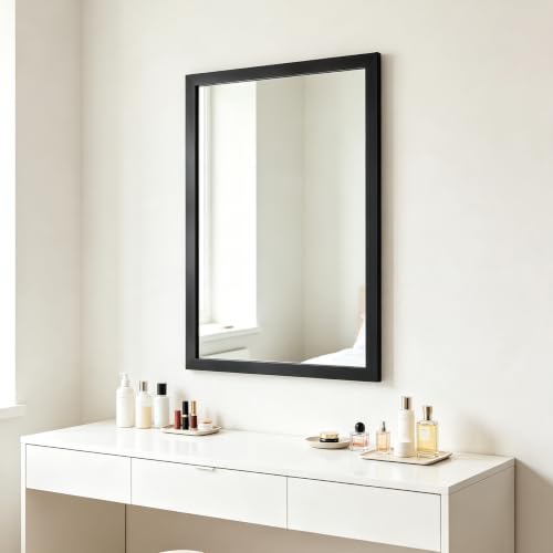 Image of Rectangular Wall Mirror 28x20 Inch Bathroom Mirror for Over Sink, Black