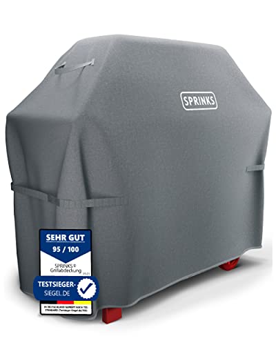 SPRINKS® Grillabdeckung WETTERFEST Grill Abdeckhaube Hochwertige Grill Abdeckung für Weber, Napoleon, Enders - EXTRA Griffen Gasgrill Oxford 600D Gewebe [147x61x122cm] - Grill Cover (Grau)