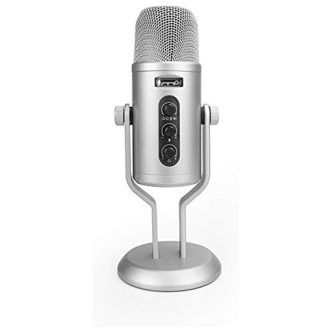 Amazon Basics - Micrófono de condensador profesional con USB y pantalla OLED, plateado Cover