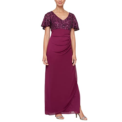 Image of Alex Evenings Women's Long Stretch Sequin Bodice Mother of The Bride Dress with Empire Waist (Petite and Regular Sizes)
