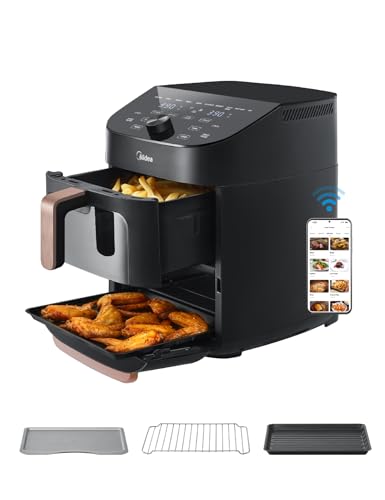Midea 10 in 1 Friggitrice ad Aria Verticale Doppia Zona, 11L Wifi Air Fryer con 2 Cassetti 5L & 6L...
