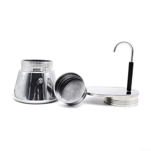 Jonikuper Cafetera Moka Pot de acero inoxidable de 50 ml para espresso de una sola porción, compatible con preparación de estufa, color plateado