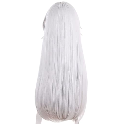 Image of 27in /70CM Long Gray SILver White Straight Wig with Bangs Women Halloween 60s Men's Hippie Wigs Queen Witch Devil G and Dem Anime COS Inuya Wigs Game HSR Cosplay wig Christmas,Comic con,Game Show,Party