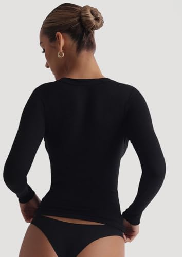 Image of SIGHTBOMB SKIMS V Neck Thick Rim Microfiber Ultra Soft Long Sleeve SOFTLINE Cuddle TEE for Women