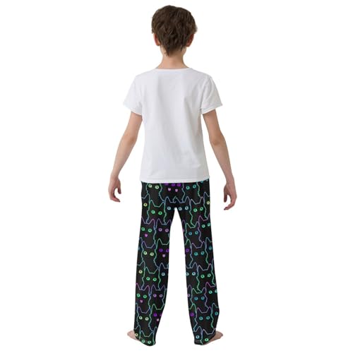 Galaxy Black Cat Boys Long Pants Soft Trousers Elastic Waist Kids Lounge Bottoms with Pockets S-XL3