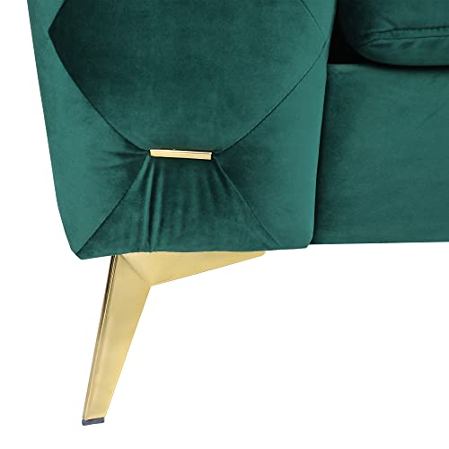 Rarzoe Mid-Century Velvet Chesterfield Sofa Couch,Modern 3 Seater Sofa Furniture,Upholstered Metal Buckle Decorated Tufted Back Velvet Couch With Square Arms For Living Room Bedroom Home Office,Green #TOP5