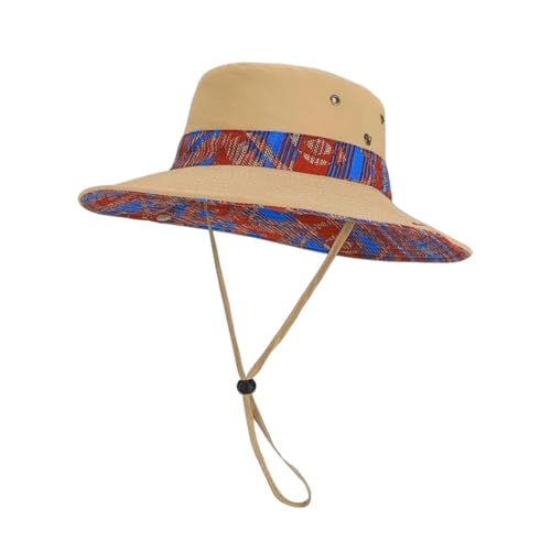 Sombrero étnico de verano para hombre y mujer, de ala ancha, unisex, para senderismo, transpirable, resistente al viento, caqui, Talla única