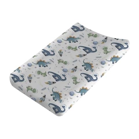 Watercolor Space Dinosaurs Baby Changing Pad Cover Dinosaur Rockets Planet Stars Leaves Diaper Changing Table Sheets for Girl Boy Soft Breathable Stretchy Fitted Change Pad Table Mats 32''x16'' Cover