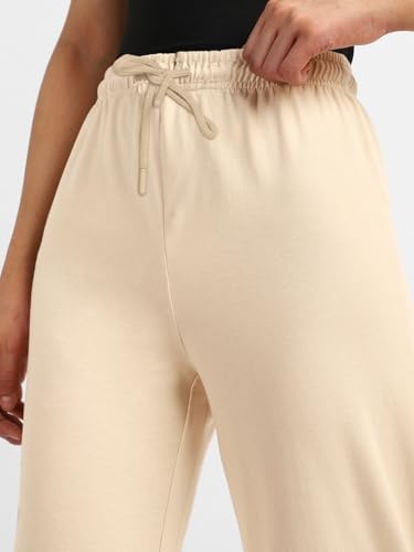 Image of JUNEBERRY Wide Leg Track Pants for Women & Girls (Pure Cotton, Bootcut, Regular Fit, High Rise Trouser, Drawstring, Available in Black, Brown, Navy, Olive Green, Lilac, Beige)