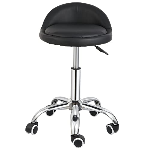 ZENY Rolling Stool with Wheels, Adjustable Hydraulic Swivel Salon Stool, Spa Stool Chair with Backrest, Drafting Medical Tattoo Kitchen Stool,Black
