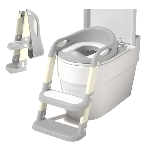 Asiento de escalera ajustable para entrenamiento de inodoro con escalones, asiento de entrenamiento para niños con escalera antideslizante de altura ajustable, silla de entrenamiento de inodoro