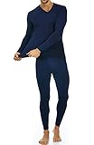 Thermajohn Long Johns Thermal Underwear for Men V Neck Fleece Lined Base Layer Set for Cold Weather (Medium, Navy)