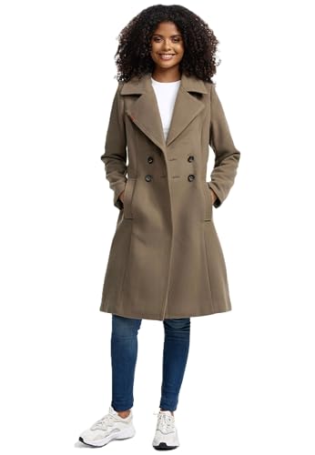 Navahoo Damen Mantel Trenchcoat Winterjacke Wintermantel B661 [B661-Wool-Stone-Brown-Gr.M]