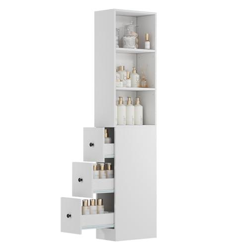 ARTETHYS Storage Cabinet Tall Narrow Bathroom Organizer with 3-Level Adjustable Shelves Slim Free Standing Space Saver for Living Room Kitchen, Classic White