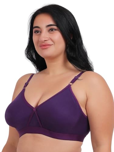 Image of Fabme Women's Cotton Seamless Non-Padded Non-Wired Bra, Cross Belt, Heavy Support, Double Layer Cups, Broad Elastic Bra