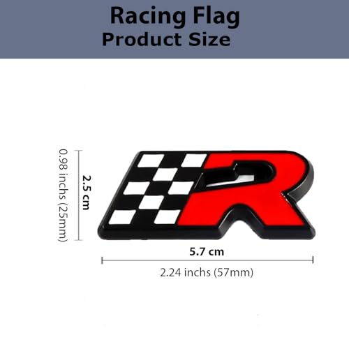 Sakuun Racing Flag R 3D Metal Chrome Sticker Emblem Badge-Stylish Logo for Cars, Bikes & More- Size 5.7x2.5cm- Premium Vehicle Accessory Black Fury.