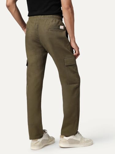 Image of Urbano Fashion Men's Straight Fit Linen Cargo Pants with 6 Pockets