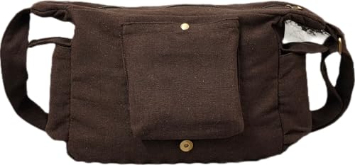 Image of Rough Canvas Cotton Messenger Sling Bag, (32x23x10cm, 7.5L) Medium Size. Patching with Elephant Design