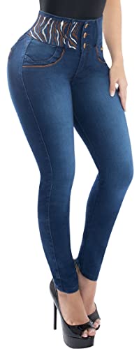 Fiorella Shapewear Butt Lifter Women Jeans High Rise Leatherette Waist Push Up Levanta Cola Pantalones Colombianos 514BB2