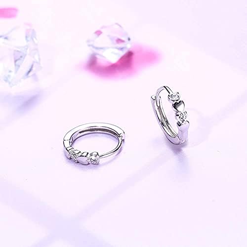 ORAZIO Love Heart Cubic Zirconia Sleeper Small Sterling Silver Hoop Earrings for Teen Girls Women | Stainless Steel & Copper Tiny Cute Cartilage Huggies Earrings Hypoallergenic Heart Hoop Earrings