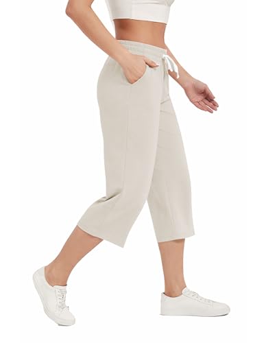 Image of SPECIALMAGIC Women Capri Pants Cotton Yoga Wide Leg Pajama Pants Capris Sweatpants Sports