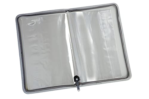 Image of Worldone Zipper Display Book Folder for Documents, with Name Card, Made of 0.8mm Virgin PP Material with 20 Bound Plastic Binder Sleeves, Size FC (fullscap), Grey, Set of 1