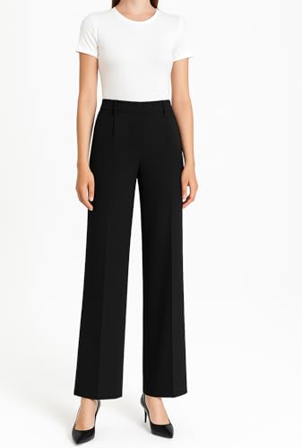 Women's High Elastic Waisted Wide Leg Pants Business Work Trousers Long Straight Suit Pants4