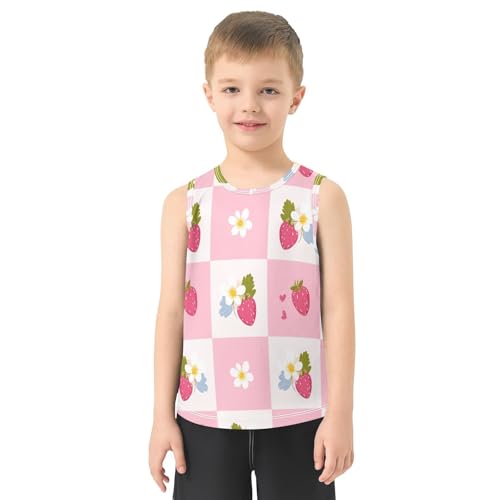 Bolaz Boys Athletic Quick Dry Tank Top Sleeveless Workout T Shirts Age 11-15,Flower Plaid Strawberry Pattern2