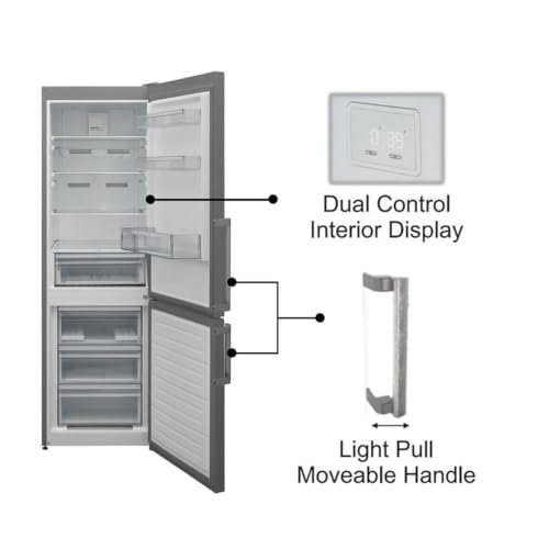Image of Pemberly Row 12 cu. ft No Frost Bottom Freezer Refrigerator, Garage Ready, LED Lighting, Energy Efficient Design, Adjustable Glass Shelves, Dual Temperature Control, Compact Modern Style, White Finish