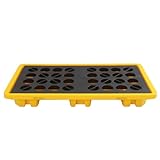 Spill Containment Pallet, 11 Gal Leak-Proof Platform for 1 Drum, HDPE Yellow & Black Secondary Containment with Removable Cover & Drain Plug for Garage, Kitchen & Industrial Storage (51 * 27 * 6.3in)