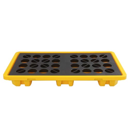 Spill Containment Pallet, 11 Gal Leak-Proof Platform for 1 Drum, HDPE Yellow & Black Secondary Containment with Removable Cover & Drain Plug for Garage, Kitchen & Industrial Storage (51 * 27 * 6.3in)
