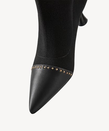 COSY Women's Knit Pointed Toe High Boots, Stretch High Booties for Women, Comfortable Fall Winter Casual Shoes3