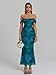 KUTUMAI Off The Shoulder Maxi Long Dress Corset Ruched Bodycon Formal Wedding Guest Dresses for Women GreenFloral L