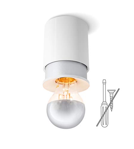Twister Living Plafonnier Sans Percer, Installation Facile Sans Vis, Breveté, Douille E27, Design Blanc Argent, Classe Énergétique A++