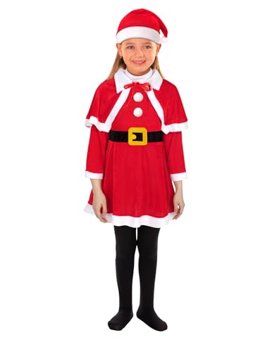 Disfraz completo de niña elfo Santa rojo con capa y cinturón