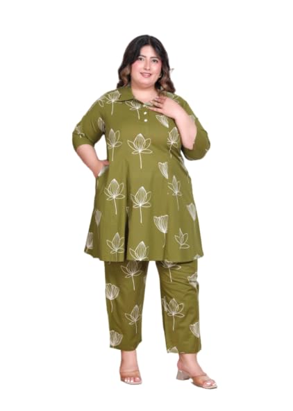 Image of NISHIRE Women's Cotton Floral Co-ord Kurta Set, Plus Size Stylish Ethnic Wear Set