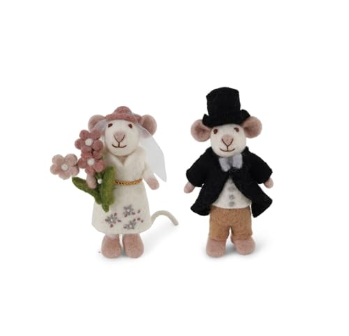 Gry & Sif Fabriqué à la main et certifié commerce équitable - Design danois élégant x artisan népalais - Figurines d'animaux en feutre - Balai et mariée - Figurines décoratives à poser