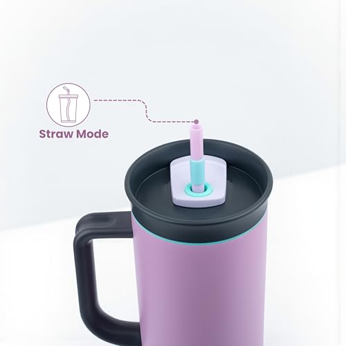Image of Tumbler with lid and Straw 1200ML Cup Stainless Steel Vacuum Insulated Tumbler for Water, Iced Tea or Coffee 1.2L Office Gym Travelling (Purple Black)