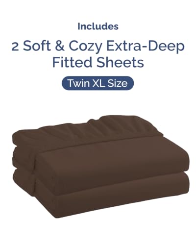 Image of CGK Linens 2 Pack Extra Deep Twin XL Fitted Sheets - Brown