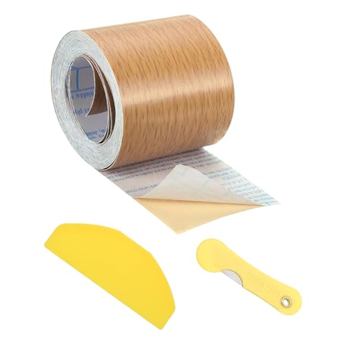 Image of uxcell 1 Roll Wood Grain Tape, 1.97 inch x 33 Ft Realistic Textured Repair Tape Self Adhesive Wood Textured Patch with Tool for Floor Wall Door Table Cabinets Furniture Home Decor(Orange)