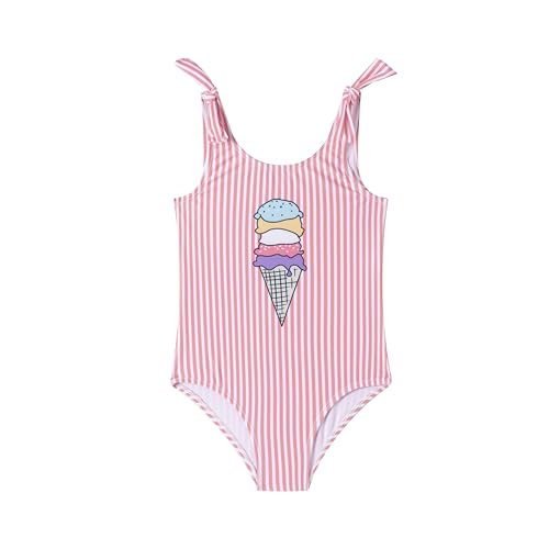 LIZENS Girls one Piece Swimwear Stripe Cute Swimsuit Adjustable Strap for Kids 2-12 Years Beach Bathing Suit