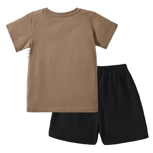 Image of HILEELANG Toddler Boy Summer Short Clothes Sets Cotton Crewneck Tees Shorts Pocket Adjustable Knite Shorts Playwear Sets