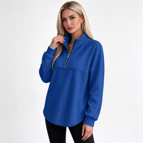 Fleece Quarter Zip Women Sweatshirt Drop Shoulder Mockneck Fall Pullover - image 2